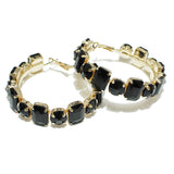 98021, RECTANGLE & ROUND RHINESTONE HOOP EARRING