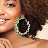 98021, RECTANGLE & ROUND RHINESTONE HOOP EARRING