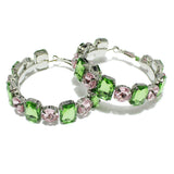 98021, RECTANGLE & ROUND RHINESTONE HOOP EARRING