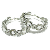 98021, RECTANGLE & ROUND RHINESTONE HOOP EARRING