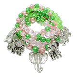 98028, ELEPHANT CHARM MULTI LAYERED BEADED STRETCH BRACELET