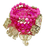 98028, ELEPHANT CHARM MULTI LAYERED BEADED STRETCH BRACELET