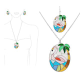 Tropical Flamingo Abstract Glass Pendant Necklace