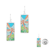 98038, DRAGONFLY ABSTRACT GLASS RECTANGLE DANGLE EARRING