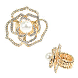98047, FLOWER PEARL ACCENT PAVE RHINESTONE STRETCH RING