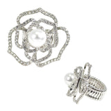 98047, FLOWER PEARL ACCENT PAVE RHINESTONE STRETCH RING