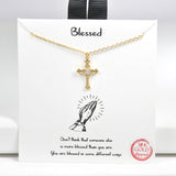 98068, GOLD DIPPED, "BLESSED" CROSS CUBIC ZIRCONIA NECKLACE