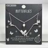 98071, GOLD DIPPED, "BUTTERFLIES" DAINTY BUTTERFLY CUBIC ZIRCONIA CHARM DOUBLE LAYERED NECKLACE