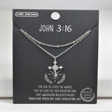 98074, GOLD DIPPED, "JOHN 3:16" CROSS CUBIC ZIRCONIA DOUBLE LAYERED NECKLACE