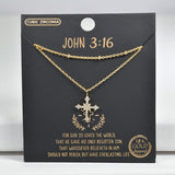 98074, GOLD DIPPED, "JOHN 3:16" CROSS CUBIC ZIRCONIA DOUBLE LAYERED NECKLACE