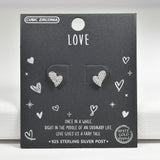 98080, GOLD DIPPED, "LOVE" HEART CUBIC ZIRCONIA STERLING SILVER POST STUD EARRING