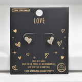 98080, GOLD DIPPED, "LOVE" HEART CUBIC ZIRCONIA STERLING SILVER POST STUD EARRING