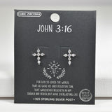 98082, GOLD DIPPED, "JOHN 3:16" CROSS CUBIC ZIRCONIA STERLING SILVER POST STUD EARRING