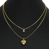 98111, DAINTY BOLD HEART CHARM DOUBLE LAYERED NECKLACE