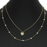 98112, DAINTY HEART CHARM WITH PEARL DOUBLE LAYERED NECKLACE