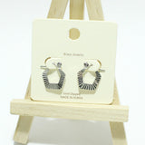 Gold Dipped, Textured Geometric Brass Earring - view 2