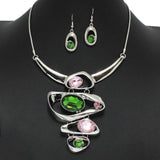 98146, OVAL RHINESTONE ACCENT GEOMETRIC NECKLACE