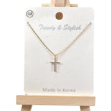 98216, DAINTY PAVE CUBIC ZIRCONIA CROSS NECKLACE