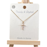98217, DAINTY BAGUETTE CUBIC ZIRCONIA CROSS NECKLACE