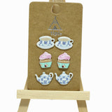TEA CUP and Teapot & Cupcake Enamel Stud Earring SET