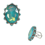98273, OVAL RHINESTONE WITH ROUND TURQUOISE STONE ACCENT CUFF RING