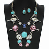 Western Rhinestone with Turquoise Stone Necklace