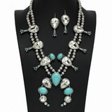 Western Squash Blossom Rhinestone with Turquoise Stone Necklace