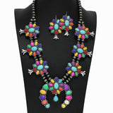 Western Squash Blossom Turquoise Stone with Navajo Beaded Necklace