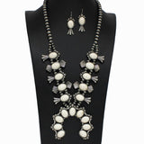 Western Squash Blossom Turquoise Stone with Navajo Beaded Necklace