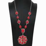 Western Concho Turquoise Stone Long Necklace