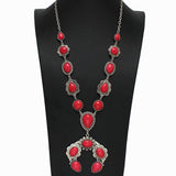 Western Squash Blossom Turquoise Stone Long Necklace - view 2