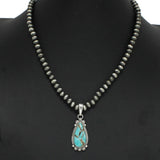 Western Teardrop Turquoise Stone with Navajo Beaded Necklace - view 3