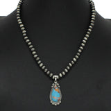 Western Teardrop Turquoise Stone with Navajo Beaded Necklace - view 2