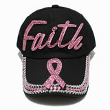 98305, "FAITH" PINK RIBBON BLING RHINESTONE BASEBALL CAP