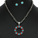 98309, WESTERN OVAL TURQUOISE ACCENT WITH NAVAJO BEADED NECKLACE