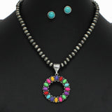 98309, WESTERN OVAL TURQUOISE ACCENT WITH NAVAJO BEADED NECKLACE