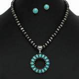 98309, WESTERN OVAL TURQUOISE ACCENT WITH NAVAJO BEADED NECKLACE