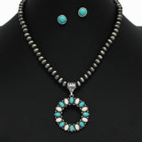 98309, WESTERN OVAL TURQUOISE ACCENT WITH NAVAJO BEADED NECKLACE