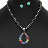 Western Teardrop Turquoise with Navajo Beaded Necklace - view 2