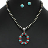 Western Teardrop Turquoise with Navajo Beaded Necklace - view 3