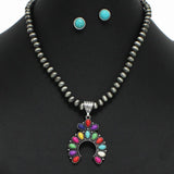 Western Squash Blossom Turquoise with Navajo Beaded Necklace