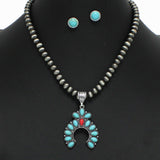 Western Squash Blossom Turquoise with Navajo Beaded Necklace - view 2