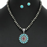 Western Concho Turquoise with Navajo Beaded Necklace - view 2