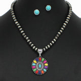 Western Concho Turquoise with Navajo Beaded Necklace