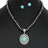 Western Oval Turquoise with Navajo Beaded Necklace - view 2
