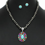 Western Oval Turquoise with Navajo Beaded Necklace