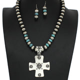 98315, WESTERN CROSS WITH NAVAJO BEADED NECKLACE