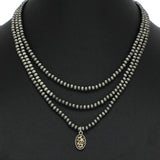 Dainty Leopard Oval Bubble Glass with Triple Layered Navajo Beaded Necklace