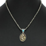 Leopard Oval Bubble Glass with Navajo Beaded Necklace