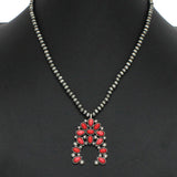 Western Squash Blossom Turquoise Stone with Navajo Beaded Necklace - view 2